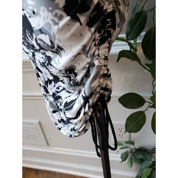 RUBY ROX Asymmetric Dress Womens Medium White Black Floral Ruched One Shoulder - Picture 10 of 11